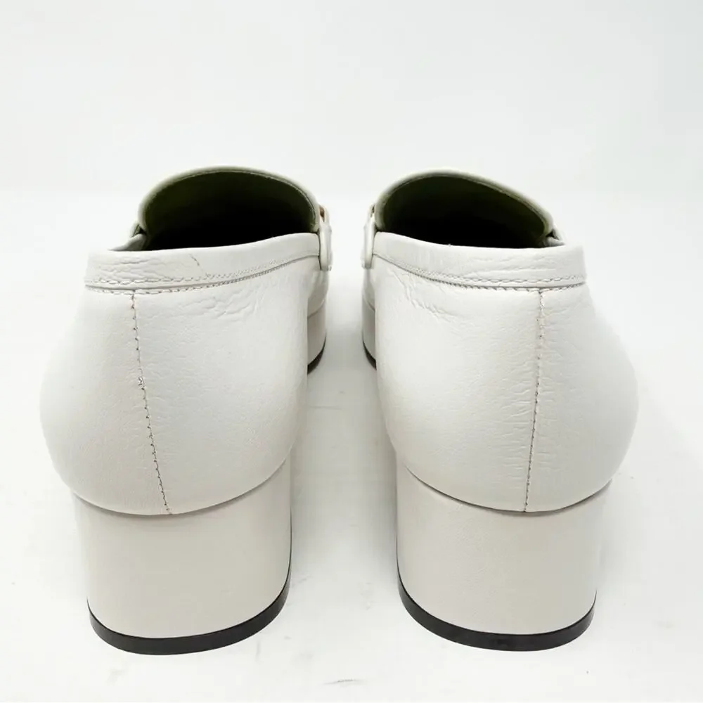 Gucci Houdan Horsebit Platform Loafers White Leather Womens Size EU 36